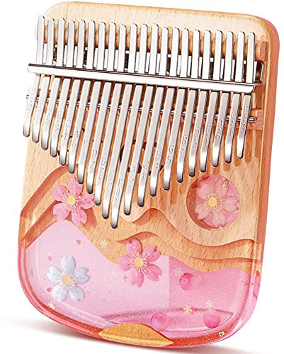 BOTOWI Kalimba 21 Tasten Daumenklavier in Kristall & Holz mit tragbaren Eva Tasche, Tune Hammer, Finger Harp, Mbira Finger Piano Kalimba Geschenke für Erwachsene Anfänger,21keys Sakura