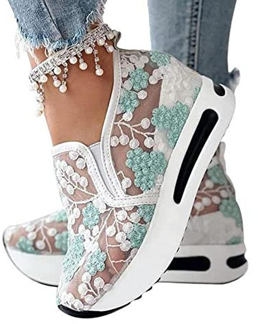 Rianpesn Zapatillas con Plataforma para Mujer - Zapatillas con cuña y Plataforma,Zapatos sin Cordones Zapatos Malla Encaje Primavera Transpirable