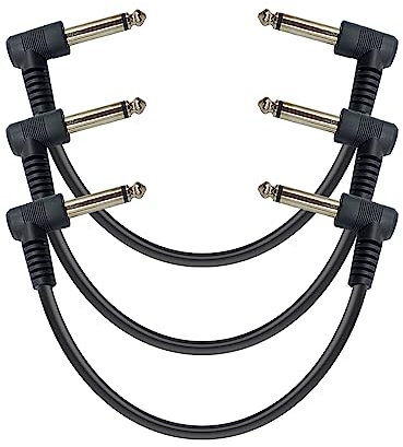 iYueMps Gitarre Patchkabel 3 Stück 15cm 6,35mm TS Mono Stecker Rechtwinklig für Gitarre Bass Effektpedale
