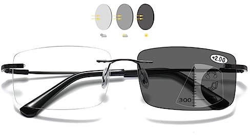 VEVESMUNDO Selbsttönende Gleitsicht Lesebrille Sonnenlesebrille Herren Damen Blaulichtfilter Photochrome Gleitsichtbrille Sehhilfe Lesehilfe mit Sonnenschutz (1 Stück Schwarz, 1.5)