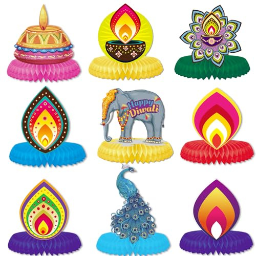 9 Stück Diwali Party Dekorationen Wabenaufsätze Diwali Tischdekorationen für Home Office Festival für Licht Party Supplies Indian Festival Diwali Rangoli Dekorationen Deepavali Dekorationen
