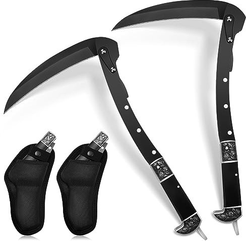 Leriton Sickle Garden Trop Long manche noir pliable faucille herbe pelouse Scythe Portable Sécurité Outil désherbant faucille couteau tranchant avec gaine pour jardinage agricole coupe