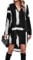 GORGLITTER Women's Graphic Print Long Sleeve Shirt Dress High Low Hem V Neck Short Dress Black and White M