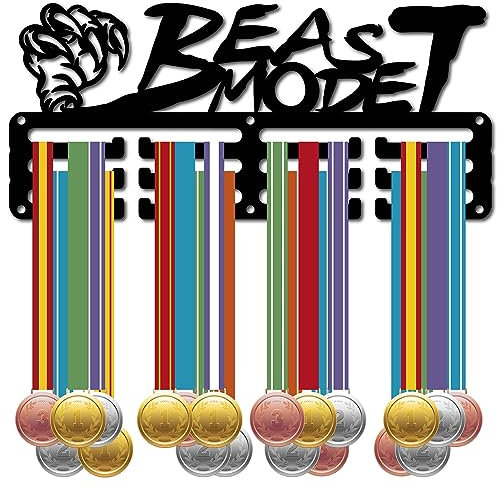 CREATCABIN Medaillenhalter,Medaillenaufhänger,Präsentationsständer,Sport,Metall,Aufhängen,Auszeichnungen,Eisen,Kleine Halterung,Dekor Für Wand,Zuhause,Rennen,Laufen,Fußball,Schwarz,29x13cm Beast Mode