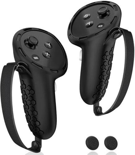 AMZDM Grip per controller Oculus Meta Quest 3 VR Accessori Grip Cover per controller VR Touch Cinturini Silicone Cover Protettiva con Coperture Antiscivolo per levette per pollice, 1 paio, Nero