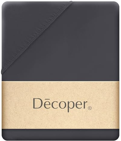 Decoper ® Mako-Feinjersey Spannbettlaken aus 100% Baumwolle | Atmungsaktiv & kuschelig weich | Oeko-Tex Zertifiziert | bis 25 cm Matratzenhöhe | 180-200 cm x 200 cm | Farbe Anthrazit