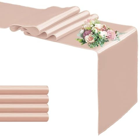 5 Pack Rose Gold Satin Table Runner 12 x 108 Inch Long Table Runner for Wedding,Birthday Party and Banquet Decoration,Silk Satin Fabric Spring Party Chair Sashes
