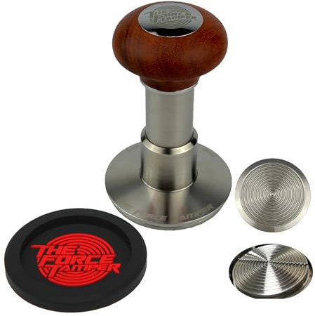 KuGuo The Force Tamper, automatischer Schlag, einstellbarer konstanter Druck und automatische Nivellierung, Kaffee-Tamper, rötlich-braune Qualle, Holzgriff-Set Pro (C-Ripple-Distribute-Set, 58.50mm)
