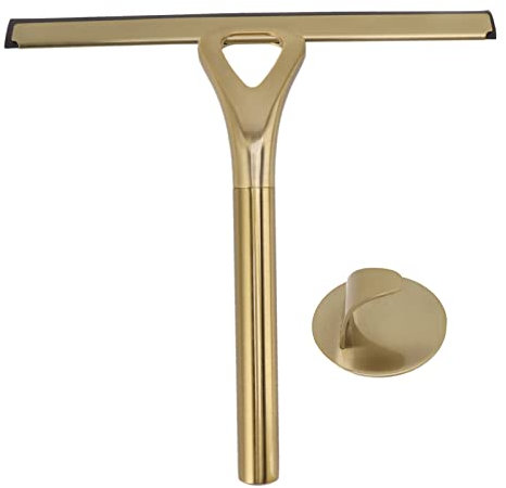 Stainless Steel Shower Squeegee 8.9 Inch Gold Wiper without Leaving Marks and Scratches Glass Wiper with Suction Hook for Bathroom Mirror Cleaning Floors, Desks, Windows, Glass