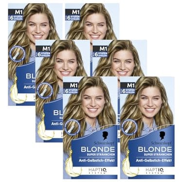 Schwarzkopf Blonde M1 Super Strähnchen (6x 103 ml), Strähnchen Set für Öl-aktiviertes Haare Aufhellen mit HaptIQ System, bis zu 6 Stufen aufhellen für sonnengeküsste Strähnchen