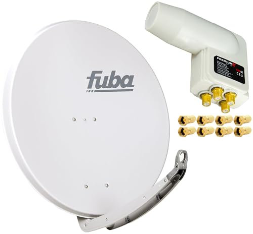 Premium X Satelliten-Komplettanlage Fuba DAA 850 G Satellitenschüssel Alu Grau Quad LNB weiß 8X F-Stecker für 4 Teilnehmer