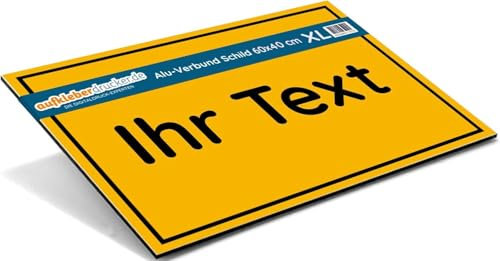 Schild mit Wunschtext selber gestalten – Alu-Schild für Privatgrundstück, Privatparkplatz, Baustelle, etc. – wetterfestes Alu-Verbund Hinweisschild (Signalgelb, 600x400 mm)