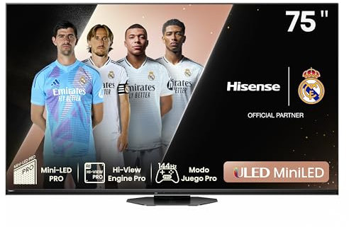 Hisense 75U8NQ - Mini-LED Televisor, 75 Pulgadas,con Quantum Dot Colour, 2.1.2 Sonido multicanal, Modo Juego de 144Hz VRR 240 fps, Dolby Vision IQ & Dolby Atmos, Procesador Hi-View Engine (Nuevo 2024)