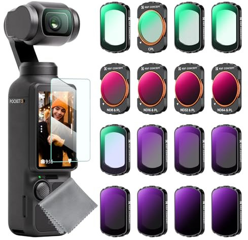 K&F Concept 16-pack Filters Compatible with DJI Osmo Pocket 3, Magnetic UV CPL ND Black Diffusion Light Pollution Filter Kit
