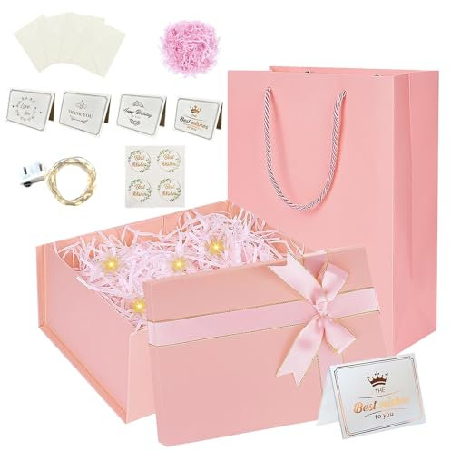 HIQE-FL Geschenkverpackung Box,22x16x8.7cm Geschenkverpackung Box mit Band,Geschenkbox mit Schleife,Geschenkkarton Für Geschenke,Magnetische Geschenkschachtel mit Deckel