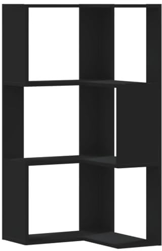 vidaXL Eckregal, Bücherregal Regal 3 Böden, Standregal Bücherschrank für Wohnzimmer, Aktenregal Büroregal Wandregal, Schwarz Holzwerkstoff