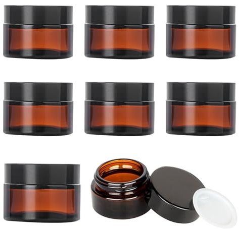 Braunglas Cremetiegel 8 Stück 5ml Braunglastiegel, Glas Leerdose, Creme Behälter, Kleine Dose, Salbentiegel, Reise Probenbehälter, Cremedosen für Kosmetika, Lotionen, Cremes