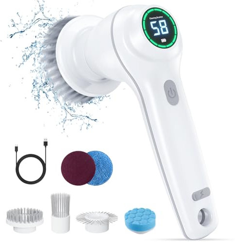 ChapStick Elektrische Reinigungsbürste, Spin Scrubber für Bad und Fugen, IPX7 Wasserbeständig mit 6 Austauschbaren Bürstenköpfen, 2 Modi Perfekt für Badezimmer/Fußboden/Spüle/Auto