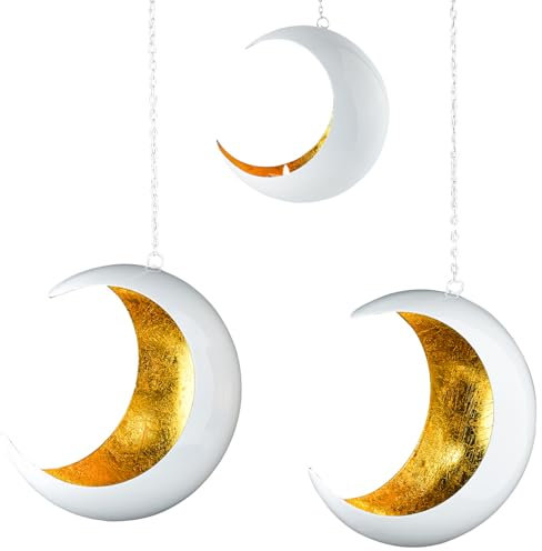 Marrakesch 2er Set Boho Deko Aesthetic Teelichthalter hängend aus Metall 20 cm | Windlicht Dunkar Weiß Gold als Wohnzimmer Herbst Dekoration | Moderne Deko Windlichter Kerzenhalter für Teelichter