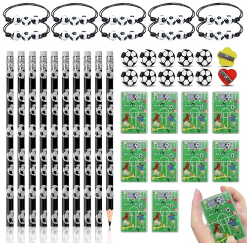 LPZMPZ FußBall Mitgebsel Give Aways Deko Kindergeburtstag Fussball Geburtstag FußBaller Party Mitgebsel mit Bleistifte Geschenke Radiergummis Armband Set für Kinder Jungen Mädchen 40 Stück