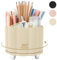 SKYDUE Schreibtisch Organizer, 360 Grad Stiftehalter Drehbar, Stiftehalter Schreibtisch Mit 5 Fächern, Stifte Organizer Für Büro, Schule, Zuhause (Beige)