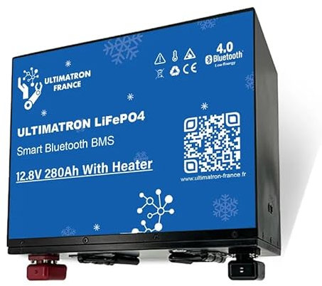 ULTIMATRON - Batterie Lithium sous siège 12.8V 280Ah LiFePO4 Smart BMS avec Bluetooth - Version chauffante