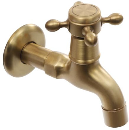 Retro Wasserhahn Bronze Waschtischarmatur mit G1/2 Schnittstelle und Kreuzgriff, Vintage Kaltwasserhahn, Antik Nostalgie Waschbecken Armatur Badarmatur Wandarmatur für Garten Badezimmer WC