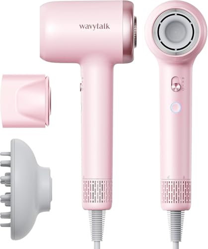Secador de pelo, Wavytalk TURBLOW PRO Secador Pelo Profesional con Difusor, Secador de Pelo de Alta Velocidad con 110,000 RPM, Iones Negativos Profesionales para Reducir el Daño, Rosa