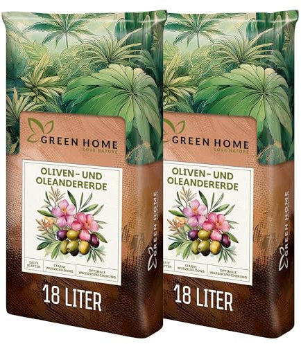 Green Home Olivenbaum- & Oleandererde 36L - Pflanzerde für Olivenbäume & Mediterrane Pflanzen | Erde mit Langzeitdünger | Perlite, Kokosfasern & Rindenhumus | Für Kübel, Hochbeet & Garten, pH 5,9