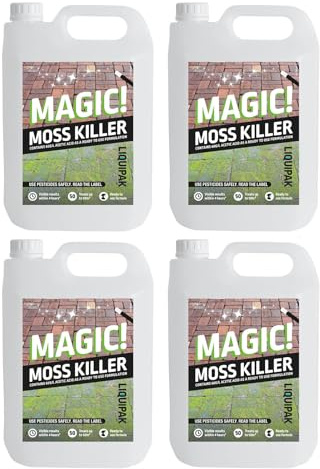 Liquipak Magic Moss Killer 4 x 5 Litres - Glyphosate-Free, Fast-Acting Formula, Safe for Pets & Children Once Dry, Ready-to-Use Moss Control for Patios, Paths, Driveways & More - Includes Hose Trigger