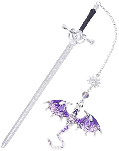 Lesezeichen Metall, Schwert Lesezeichen, Kreatives Lesezeichen Leseseitenmarkierungen mit Kristall Anhänger, Lesezeichen für Buchliebhaber, Geschenke für Frauen Männer Lehrer Studenten - Lila
