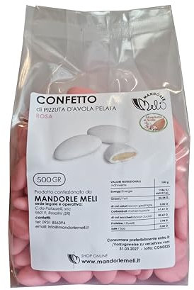 Confetti Mandorla Rosa - Mandorle Siciliane Pizzuta d'Avola Pelate Ricoperte di Zucchero - Ideali per Matrimonio, Laurea, Comunione e Battesimo (500g)