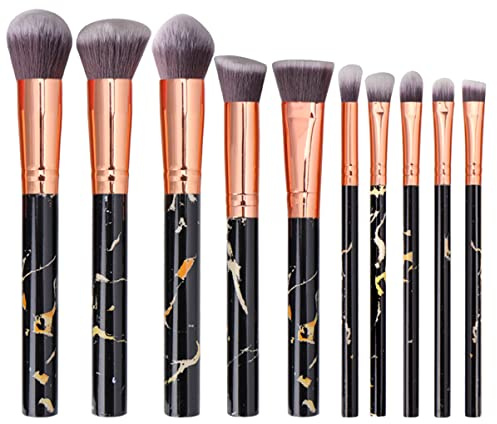 SAFIGLE 10 Stück Teiliges Makeup Pinselset mit Marmor Muster und Kunststoffgriffen Kosmetikbürsten für Natürliche Looks für Täglichen und Professionellen Einsatz Schwarz