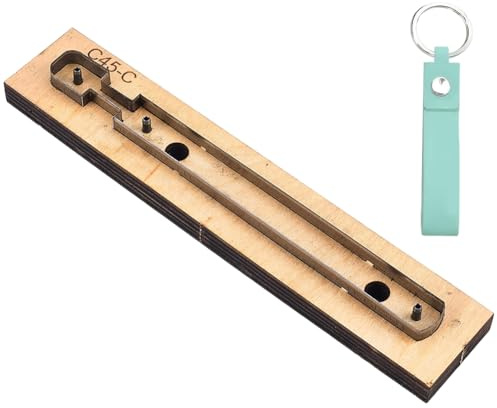 GORGECRAFT Porte Clés en Métal Acier au Carbone Gabarit de Découpe Formes Lanières en Cuir Tête de Poinçonnage Moule Outil D'Estampage avec Base en Bois Lisse pour Projets D'Artisanat Porte Clés