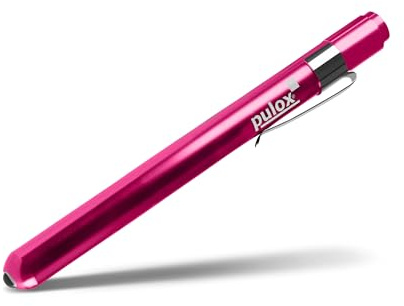 Pulox Diagnostikleuchte in Pink LED-Penlight mit Messskala + Batterien | Medizinische Pupillenleuchte aus Aluminium, diagnostische Stiftlampe für Praxis, Klinik und Ausbildung