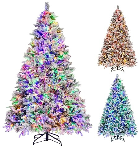RELAX4LIFE Albero di Natale 135/180/210CM, Alberi Di Natale Innevato con 160/240/320 Luci LED, 472/850/1270 Rami e 26/34/40 Pigne, Apertura Ombrello e Montaggio Facile, Decorazione Natalizia (210CM)