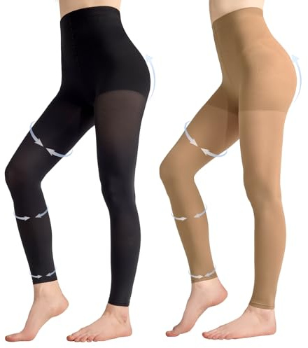 Aaronano Kompressions Strumpfhose Damen Blickdichte Shape Bauchweg 2 Paar | Ohne Fuss, Stützstrumpfhose,10-15mmHg, 80D