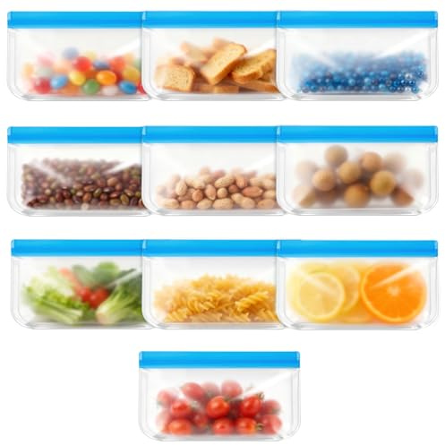 QFGasre Reusable Freezer Bags, 10 Pcs Silicone Food Storage Snack Bags | Dishwasher Safe, Leakproof Zipper-Lock Bag, No BPA Reusable Food Bag for Lunch Sandwich Fruits Vegetables Snack Travel Items