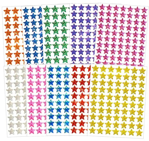 2100 Stück Glitzer Sticker Weihnachten, Aufkleber Sterne, 10 Farben Sticker Sterne, Weihnachtsaufkleber Selbstklebend für Belohnungssystem Kinder, Lehrer, Studenten, Scrapbooking, DIY-Grußkarten