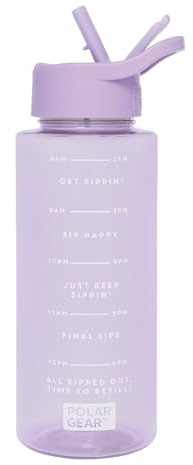 Polar Gear 1L Tracker Bottle with Easy Flip Up Straw & Hydration Tracker Markings - Heather