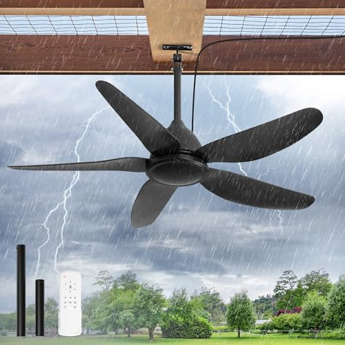 46 Outdoor Ceiling Fan No Lights,Plug in Hanging IP65 Waterproof Black