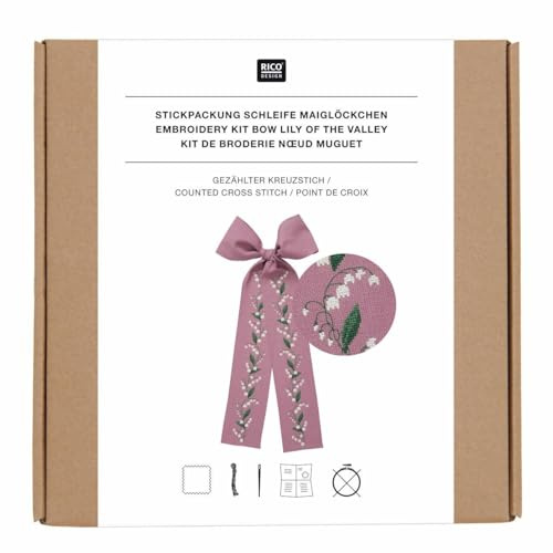 Stickpackung, Gezählter Kreuzstich Schleife Maiglöckchen, Lila, 30 x 54 cm, 100% Baumwolle