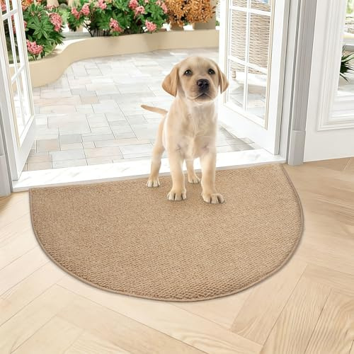 Halbrund Schmutzfangmatte Innen, Rutschfest Fußmatte Innen Außen Schmutzmatte Waschbar Sauberlaufmatte Türmatte Polyester Eingangsteppich Fussmatte eingangsmatte für Eingang Haustür (brown, 80x100)