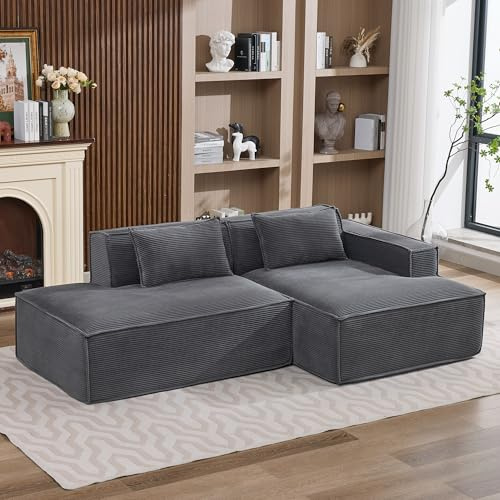 FammyLoft Modulares Boneless Couch mit Zwei Kissen, Sofa L Form, Schlafcouch, Vollkomprimiertes Ecksofa, Schlafsofa, Cloud Couch Ohne Montage, für Wohnzimmer/Schlafzimmer/Büro, 233cm, Grau