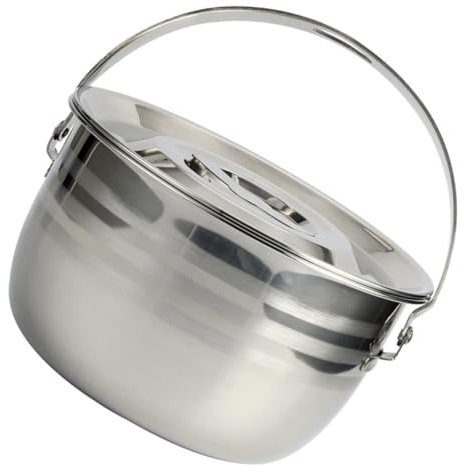 SECFOU 2400ml Non-Stick Stainless Steel Camping Stew Pot with High Capacity for Outdoor Cooking and Wear-Resistant Sturdy Soup Pot in Silver