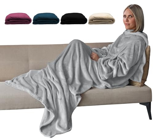 Vivezen - Couverture polaire plaid intégral avec manches et poche - Taille adulte - Plusieurs coloris