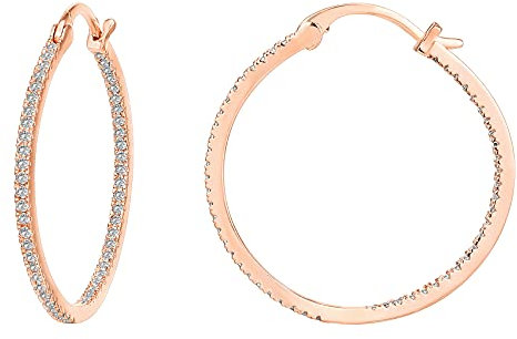PAVOI 14K Gold Plated 925 Sterling Silver Post Cubic Zirconia Hoop Earrings | Large Rose Gold Hoops