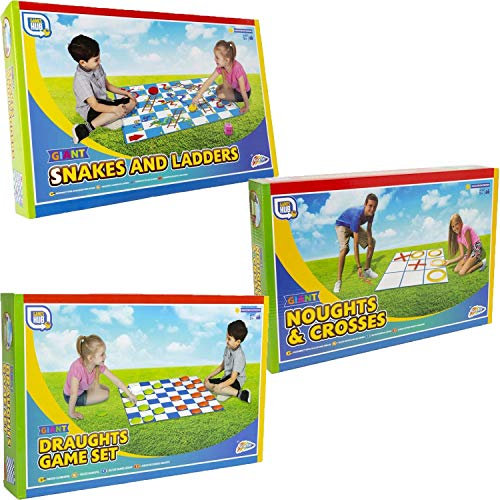 Games Hub Giant Indoors & Outdoors Garden Games Multi Set - Draughts, Noughts & Crosses, Snakes & Ladders (3 Count, 3-6+)