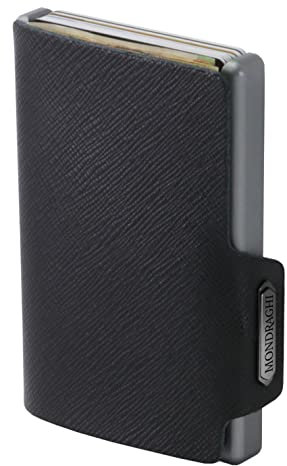 MONDRAGHI® Mini portefeuille ultra léger et compact. Coque résistante aux rayures et aux chocs. Puce RFID anti-clonage | Miniwallet Saffiano noir