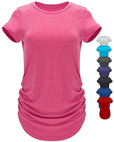 GO HEAVY Damen Multifunktions Fitness Lauf T-Shirt Kurzarm Yoga Gym Sportshirt Rundhals Feutigkeitsabsobierend Rosa S